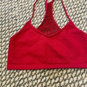 M. Rena Vibrant Red ribbed bralette with mesh detailing